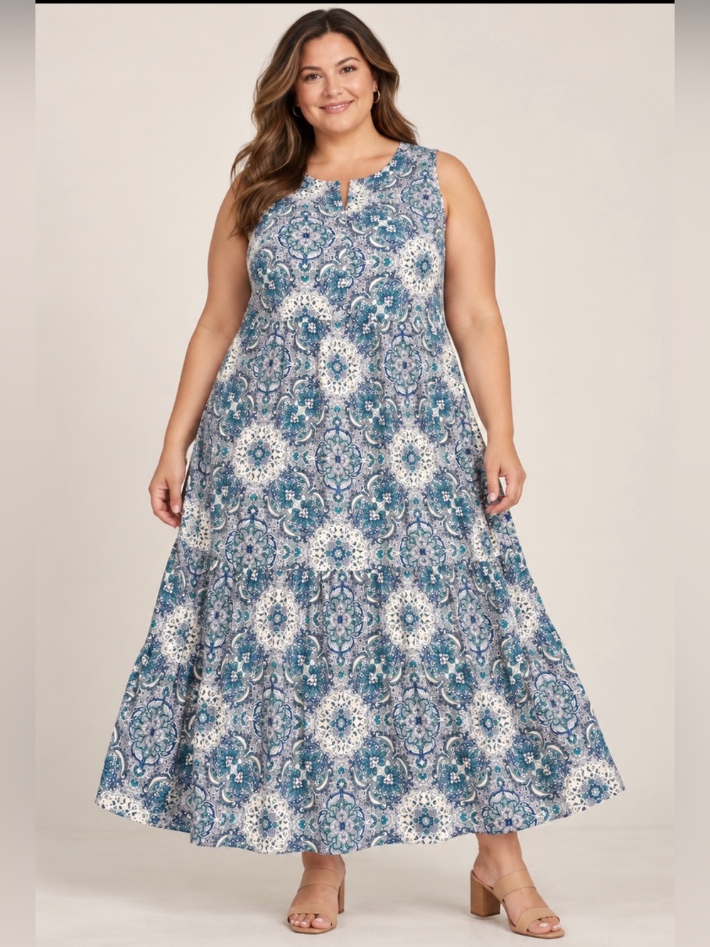 Lane Bryant Blue Paisley-Print Sleeveless Maxi Dress